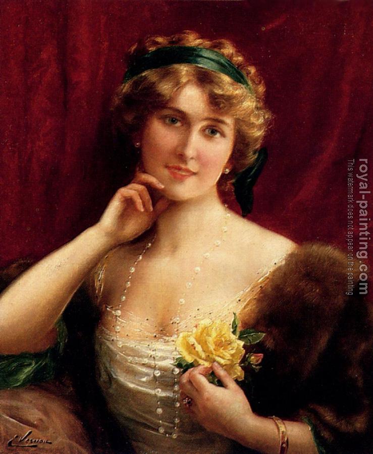Emile Vernon : An Elegant Lady With A Yellow Rose